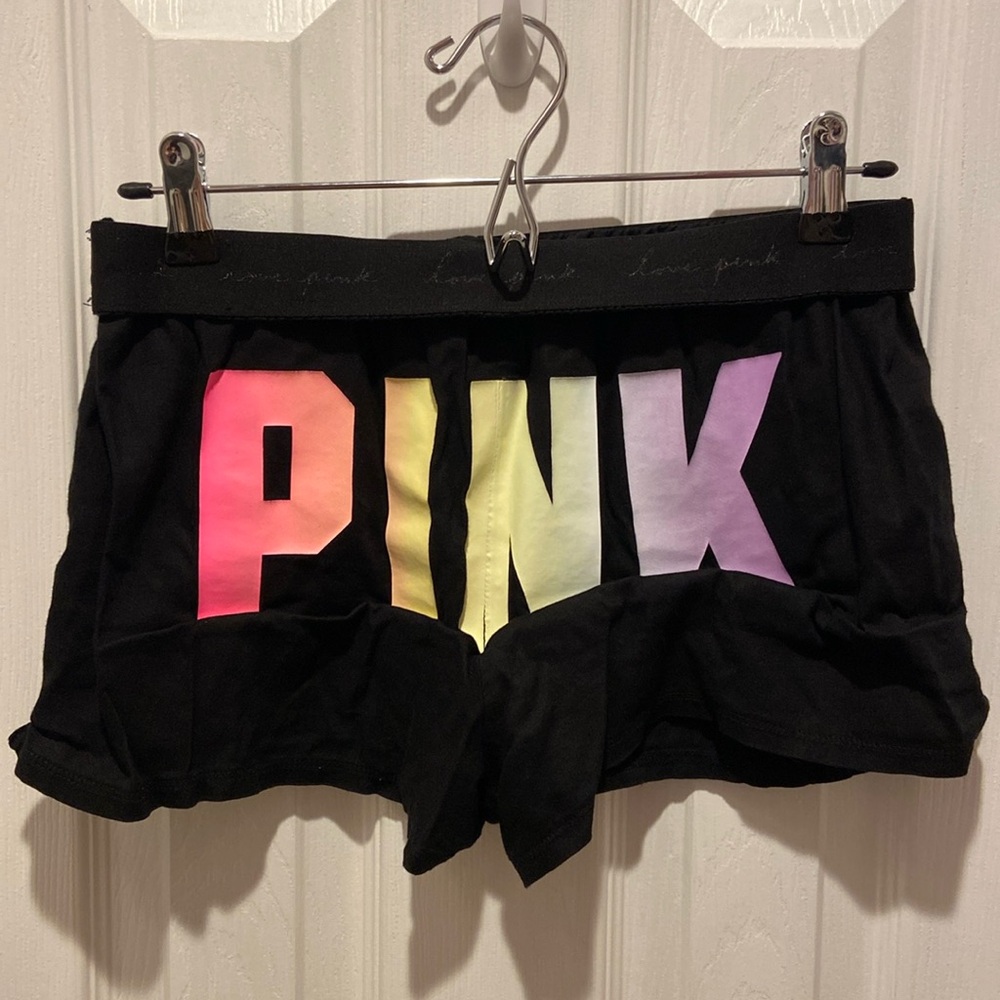 Victoria’s Secret PINK Black Rainbow Lettering Boxer Sleep Shorts